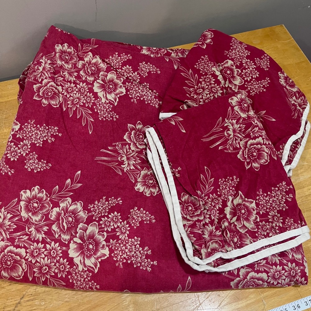Chaps Ralph Lauren Red Floral Blue Reversible 100% Cotton Full/Queen Duvet Cover